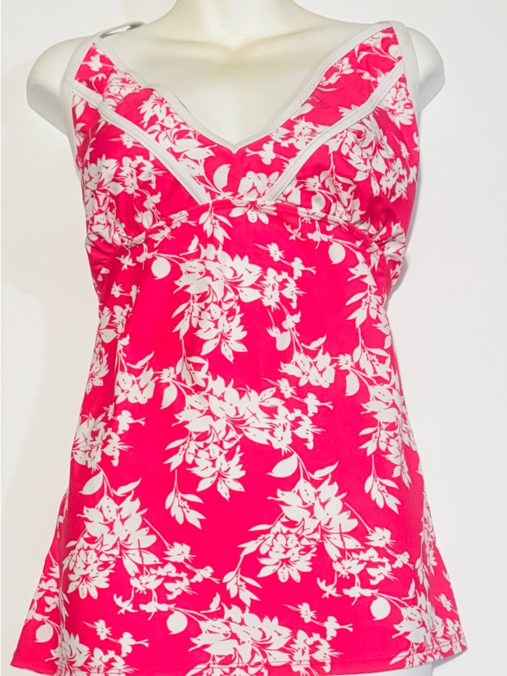 Hot Pink & White Floral Sleeveless swim Top .,You will turn heads in this top.